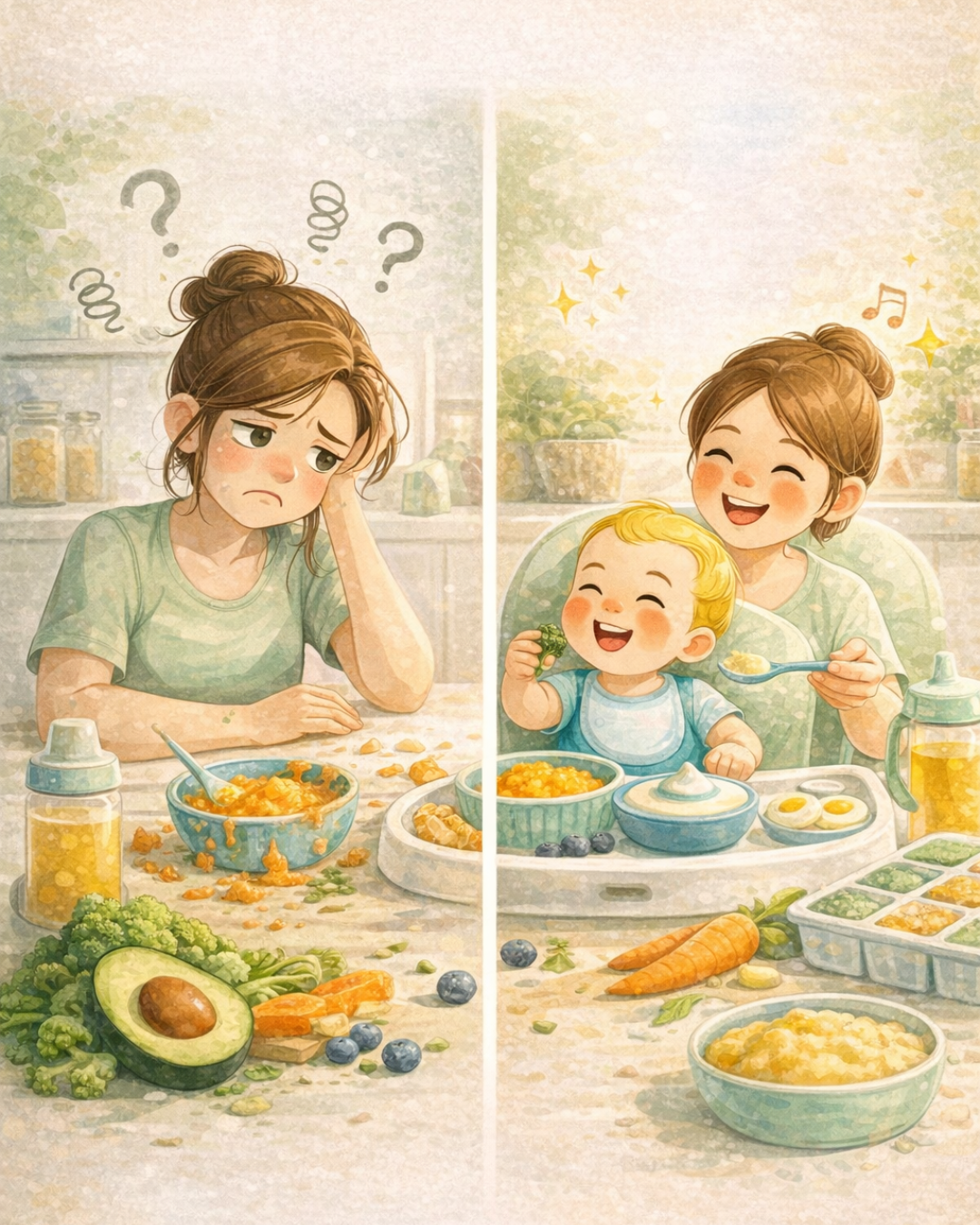 Mamá frustrada vs mamá feliz con su bebé